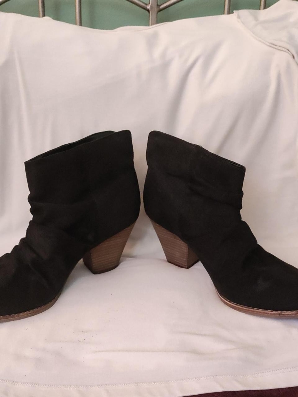 Diba Black Suede Ankle Booties with Stacked Wood Heel